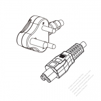 印度3-Pin彎頭插頭 to IEC 320 C13 AC電源線組-HF超音波成型-無鹵線材 (Cord Set ) 1.8M (1800mm)黑色 (H05Z1Z1-F 3X0.75MM ) (#I2004GHF-180)