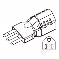 AC轉接頭, 義大利插頭轉美國NEMA 5-15R 連接器, 3轉3-Pin, 10A 250V (成型式)