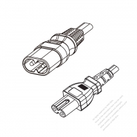 歐洲2-Pin IEC 320 Sheet C 插頭 to C7 AC電源線組-HF超音波成型-無鹵線材 (Cord Set ) 1.8M (1800mm)黑色 (H03Z1Z1H2-F 2X0.75MM ) (#G2801DHF-180)