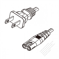 美國/加拿大2-Pin NEMA 1-15P 插頭 to IEC 320 C7 AC電源線組- 成型PVC線材(Cord Set) 0.5M (500mm)黑色 (SPT-2 18/2C/60C )( #V58A101-050)