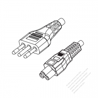 義大利3-Pin插頭to IEC 320 C5 AC電源線組-PVC線材 (Cord Set) 1.8M (1800mm)黑色 (H05VV-F 3G 0.75MM2 ) (# X150634-180)