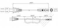 美國/加拿大2-Pin插頭 to IEC 320 C7 AC電源線組-PVC線材 (Cord Set) 1.8M (1800mm)黑色 (NISPT-2 18/2C/60C ) (# V050205-180)