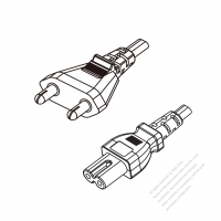 印度3-Pin插頭 to IEC 320 C7 AC電源線組-HF超音波成型-無鹵線材 (Cord Set ) 1.8M (1800mm)黑色 (H05Z1Z1H2-F 2X0.75MM ) (#I2101EHF-180)