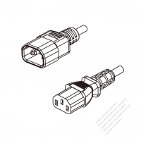 巴西3-Pin  IEC 320 Sheet E插頭 to C13 AC電源線組- 成型PVC線材(Cord Set) 1.8M (1800mm)黑色 ( H05VV-F 3G 0.75mm2 )( #B83A334-180)