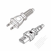 日本2-Pin插頭 to IEC 320 C7 AC電源線組-PVC線材 (Cord Set) 1.8M (1800mm)黑色 (VFF 2X0.75MM ) (# J060151-180)