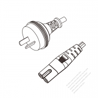 澳洲 2-Pin插頭 to IEC 320 C7 AC電源線組-PVC線材 (Cord Set) 1.8M (1800mm)黑色 (H03VVH2-F 2X0.75mm² ) (# A100231-180)