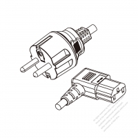 歐洲3-Pin插頭 to IEC 320 C13 (右彎) AC電源線組-PVC線材 (Cord Set) 1.8M (1800mm)黑色 (H05VV-F 3G 0.75MM2 ) (# G130534-180)