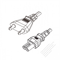 印度2-Pin插頭 to IEC 320 C7 AC電源線組-PVC線材 (Cord Set) 1.8M (1800mm)黑色 (YY 2C 0.75MM (FLAT) ) (# I210171-180)