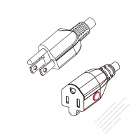 美國/加拿大3-Pin NEMA 5-15P插頭to 5-15R (鎖固式) AC電源線組-PVC線材 (Cord Set) 1.8M (1800mm)黑色 (SJT 16/3C/105C ) (# V011914-180)