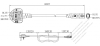英國3-Pin 插頭 to IEC 320 C7 AC電源線組- 成型PVC線材(Cord Set) 1.8M (1800mm)黑色 ( H03VVH2-F 2X 0.75mm² )( #U65A131-180)