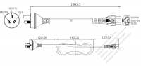 澳洲3-Pin 插頭 to IEC 320 C5 AC電源線組- 成型PVC線材(Cord Set) 1.8M (1800mm)黑色 ( H05VV-F 3G 0.75mm² )( #A53A734-180)