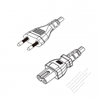巴西2-Pin插頭 to IEC 320 C7 AC電源線組-HF超音波成型-無鹵線材 (Cord Set ) 1.8M (1800mm)黑色 (H03Z1Z1H2-F 2X0.75MM ) (#B5401DHF-180)