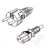 韓國3-Pin 插頭 to IEC 320 C13 AC電源線組- 成型PVC線材(Cord Set) 1.8M (1800mm)黑色 ( H05VV-F 3G 0.75mm2 )( #K64A334-180)