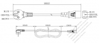 韓國3-Pin 彎頭插頭 to IEC 320 C13 AC電源線組- 成型PVC線材(Cord Set) 1.8M (1800mm)黑色 ( H05VV-F 3G 0.75mm² )( #K63A334-180)