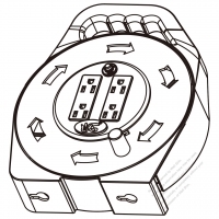 4孔插座手搖式捲線盤, NEMA 5-15P 插頭, 5-15R X 4 接地插座 , 10Amp 斷路器, 25FT SJTW 16AWG/3C 線材