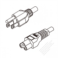 美國/加拿大3-Pin NEMA 5-15P 插頭 to IEC 320 C5 AC電源線組- 成型PVC線材(Cord Set) 0.8M (800mm)黑色 (SPT2 18/3C/60C )( #V60A703-080)