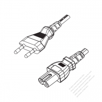 以色列2-Pin插頭 to IEC 320 C7 AC電源線組-HF超音波成型-無鹵線材 (Cord Set ) 1.8M (1800mm)黑色 (H05Z1Z1H2-F 2X0.75MM ) (#L0701EHF-180)