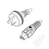 澳洲3-Pin插頭 to IEC 320 C5 AC電源線組-HF超音波成型-無鹵線材 (Cord Set ) 1.8M (1800mm)黑色 (H03Z1Z1-F 3X0.75mm² ) (#A1706FHF-180)