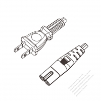 日本2-Pin插頭 to IEC 320 C7 AC電源線組-HF超音波成型-無鹵線材 (Cord Set ) 1.8M (1800mm)黑色 (EM-ECTFK 2X0.75MM ) (#J0602KHF-180)