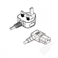 英國3-Pin插頭 to IEC 320 C13 (右彎) AC電源線組-HF超音波成型-無鹵線材 (Cord Set ) 1.8M (1800mm)黑色 (H05Z1Z1-F 3X0.75MM ) (#U1205GHF-180)