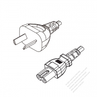 阿根廷2-Pin插頭 to IEC 320 C7 AC電源線組-HF超音波成型-無鹵線材 (Cord Set ) 1.8M (1800mm)黑色 (H03Z1Z1H2-F 2X0.75MM ) (#R1101DHF-180)