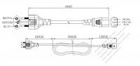 巴西3-Pin 插頭 to IEC 320 C13 AC電源線組- 成型PVC線材(Cord Set) 1.8M (1800mm)黑色 ( H05VV-F 3G 0.75mm2 )( #B55A334-180)