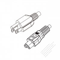 台灣3-Pin插頭 to IEC 320 C5 AC電源線組-HF超音波成型-無鹵線材 (Cord Set ) 1.8M (1800mm)黑色 (H03Z1Z1-F 3X0.75MM ) (#T0106FHF-180)
