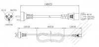 丹麥3-Pin 插頭 to IEC 320 C13 AC電源線組- 成型PVC線材(Cord Set) 1.8M (1800mm)黑色 ( H05VV-F 3G 0.75mm² )( #D61A334-180)