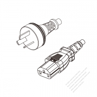 阿根廷3-Pin插頭 to IEC 320 C13 AC電源線組-HF超音波成型-無鹵線材 (Cord Set ) 1.8M (1800mm)黑色 (H05Z1Z1-F 3X0.75MM ) (#R0204GHF 180)