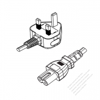英國3-Pin插頭 to IEC 320 C7 AC電源線組-HF超音波成型-無鹵線材 (Cord Set ) 1.8M (1800mm)黑色 (H05Z1Z1H2-F 2X0.75MM ) (#U1201EHF-180)