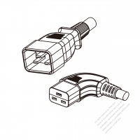 美國/加拿大3-Pin IEC 320 Sheet I 插頭to C19 (左彎) AC電源線組-PVC線材 (Cord Set) 1.8M (1800mm)黑色 (SJT 16/3C/105C ) (# V291414-180)