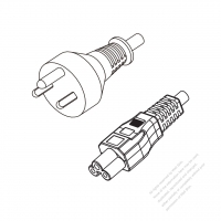 丹麥3-Pin插頭 to IEC 320 C5 AC電源線組-HF超音波成型-無鹵線材 (Cord Set ) 1.8M (1800mm)黑色 (H03Z1Z1-F 3X0.75MM ) (#D6106FHF-180)