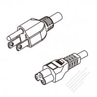 台灣3-Pin 插頭 to IEC 320 C5 AC電源線組- 成型PVC線材(Cord Set) 0.5M (500mm)黑色 (VCTF 3X0.75MM Round )( #T60A755-050)