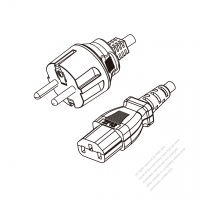 韓國3-Pin插頭 to IEC 320 C13 AC電源線組-HF超音波成型-無鹵線材 (Cord Set ) 1.8M (1800mm)黑色 (H05Z1Z1-F 3X0.75MM ) (#K1304GHF-180)