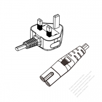 英國2-Pin插頭to IEC 320 C7 AC電源線組-PVC線材 (Cord Set) 1 M (1000mm)黑色 (H03VVH2-F 2X0.75MM ) (# U120231-100)