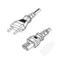 義大利2-Pin插頭 to IEC 320 C7 AC電源線組-HF超音波成型-無鹵線材 (Cord Set ) 1.8M (1800mm)黑色 (H03Z1Z1H2-F 2X0.75MM ) (#X0701DHF-180)