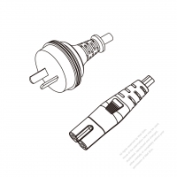 澳洲2-Pin插頭 to IEC 320 C7 AC電源線組-HF超音波成型-無鹵線材 (Cord Set ) 1.8M (1800mm)黑色 (H05Z1Z1H2-F 2X0.75mm² ) (#A1002EHF-180)