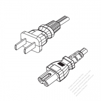 中國2-Pin插頭 to IEC 320 C7 AC電源線組-PVC線材 (Cord Set) 1 M (1000mm)黑色 60227 IEC 52 (RVV300/300) 2X0.75mm²  (# C030181-100)