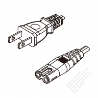台灣2-Pin 插頭 to IEC 320 C7 AC電源線組- 成型PVC線材(Cord Set) 1.8M (1800mm)黑色 (VFF 2X 0.75mm2 Flat )( #T77A151-180)