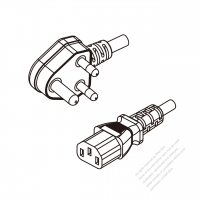 印度3-Pin 插頭 to IEC 320 C13 AC電源線組- 成型PVC線材(Cord Set) 1.8M (1800mm)黑色 (YY 3G 0.75mm2 Round )( #I68A372-180)