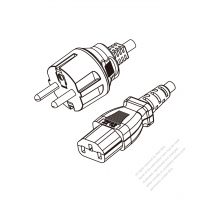 歐洲3-Pin插頭 to IEC 320 C13 AC電源線組-HF超音波成型-無鹵線材 (Cord Set ) 1.8M (1800mm)黑色 (H05Z1Z1-F 3X0.75MM ) (#G1304GHF-180)
