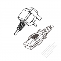 英國3-Pin插頭 to IEC 320 C13 AC電源線組-HF超音波成型-無鹵線材 (Cord Set ) 1.8M (1800mm)黑色 (H05Z1Z1-F 3X0.75MM ) (#U1404GHF-180)