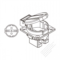 德國圓插腳插座, IP 44, 附保護蓋16A 250V