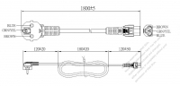 歐洲3-Pin 彎頭插頭 to IEC 320 C5 AC電源線組- 成型PVC線材(Cord Set) 1.8M (1800mm)黑色 ( H05VV-F 3G 0.75mm² )( #G63A734-180)