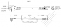 韓國3-Pin 彎頭插頭 to IEC 320 C5 AC電源線組- 成型PVC線材(Cord Set) 1.8M (1800mm)黑色 ( H05VV-F 3G 0.75mm² )( #K63A734-180)