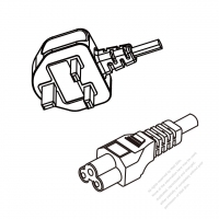英國3-Pin 插頭 to IEC 320 C5 AC電源線組- 成型PVC線材(Cord Set) 1.8M (1800mm)黑色 ( H03VV-F 3G 0.75mm2 )( #U88A733-180)