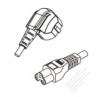 韓國3-Pin 插頭 to IEC 320 C5 AC電源線組- 成型PVC線材(Cord Set) 1.8M (1800mm)黑色 ( H05VV-F 3G 0.75mm2 )( #K87A734-180)