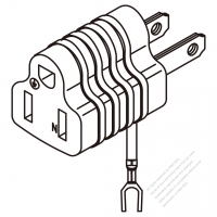 AC轉接頭, 美國NEMA 1-15P 插頭轉NEMA 5-15R連接器, 附接地線&端子 2轉3-Pin