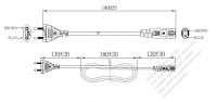巴西2-Pin 插頭 to IEC 320 C7 AC電源線組- 成型PVC線材(Cord Set) 1.8M (1800mm)黑色 ( H03VVH2-F 2X 0.75mm² )( #B54A131-180)