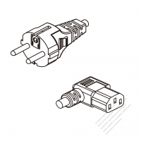 歐洲3-Pin 插頭 to IEC 320 C13 (右彎) AC電源線組- 成型PVC線材(Cord Set) 1.8M (1800mm)黑色 ( H05VV-F 3G 0.75mm2 )( #G64A434-180)